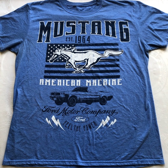 Mustang Ford Est. 1964 Blue Printed Vintage T-Shirt Men’s Size XL Classic Tee - Picture 1 of 14